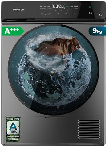 Cecotec Asciugatrice Pompa di Calore 9Kg Bolero DressCode Dry 9400 Inverter Steel. Classe A+++, 15 programmi, Asciugatura Automatica, Stiratura Facile, Funzioni Stop&Go, Avvio Ritardato, KidLock, Inox