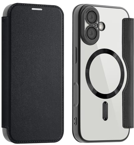 Unichthy Magnetic Flip Case for iPhone 17 Clear Cover |RFID Blocking| Wallet Purse Shockproof Leather Stand Cover Individual Protection for Each Lens Phone Skin for iPhone 17 Black