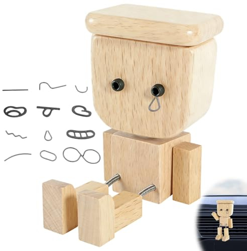 Foreverup Figura de madera tambaleante, figura de hombre de madera sacudida, encantadora pequeña figura de madera, hombre de madera tambaleante con 12 expresiones magnéticas oscilante, divertida