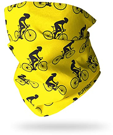 Ruffnek CYCLIST DESIGN (TdF) YELLOW & BLACK Multifunctional Neck warmer Snood Scarf, Neck gaiter, Cycling face mask, headscarf - Men, Women & Children