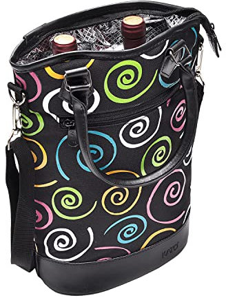 Kato Tirrinia Wine Cooler Bag, 2 Bottle Insulated Wine Carrier Tote with Adjustable Shoulder Strap + Free Corkscrew, Picnic, Camping and Beach, Great Wine Lover Gift