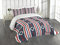 ABAKUHAUS Nautisch Tagesdecke Set, Stripes Maritime Icons, Set mit Kissenbezügen Klare Farben, für Doppelbetten 220 x 220 cm, Indigo Red White