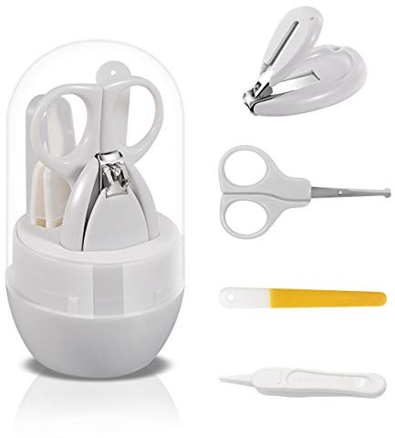 SONARIN Transparenter Deckel Baby Nagel Kit, 4-in-1 Baby Pflege set, mit Baby Nagelknipser,Schere,Nagelfeile und Pinzette, Baby Nagelpflege Set für Neugeborene oder Kleinkinder(Grau)