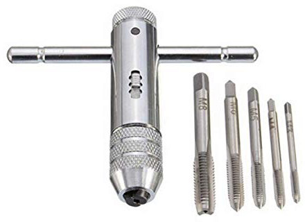 Yuhtech Gewindebohrer Set, 5 Pcs T-Griff Ratchet Tap Halterschlüssel T-Griff-Gewindeschneider M3-M8 mit Verschiebbarem Griff
