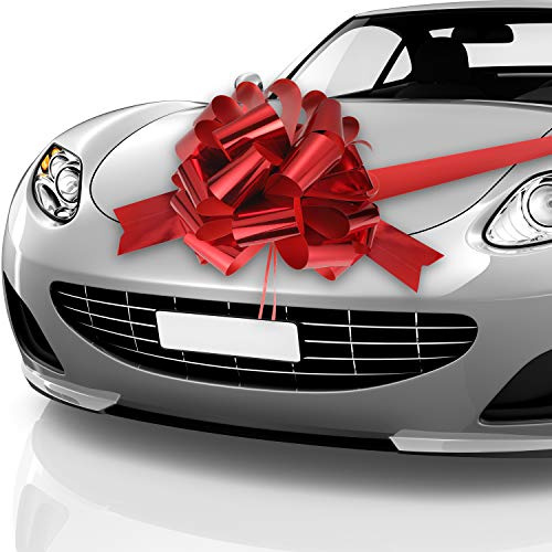 Grande fiocco per auto da 50,8 cm con nastro da 6,1 m per confezioni regalo grandi per nuove case, regalo di compleanno o decorazione natalizia (rosso lucido)