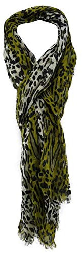 TigerTie Schal in oliv schwarz creme gemustert mit Fransen Gr. 180 x 50 cm