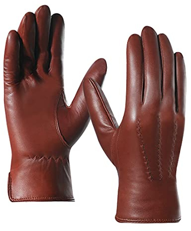 Harssidanzar Mens Luxury Italian Sheepskin Leather Gloves Vintage Finished Cashmere Lined Upgrade,Brandy M