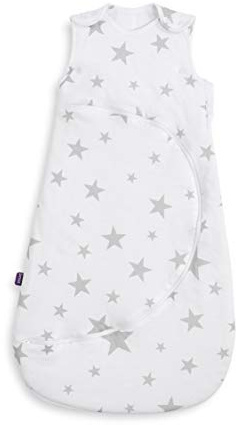 Snüz SnuzPouch Baby Sleeping Bag, 2.5 Tog – Grey Star Design – Soft 100% Cotton with Zip For Easy Nappy Changing – 6-18M