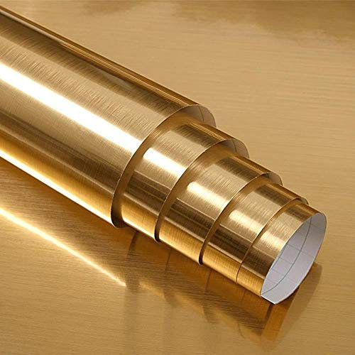Metall-Tapete, dekorative Folie zum Abziehen und Aufkleben, gebürstetes Silber/Gold, Kontaktpapier, PVC, wasserdicht, Hausgerät, DIY-Aufkleber, Gold, 40 cm x 5 m