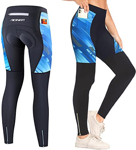 NICEWIN Pantaloni da Ciclismo Donna Invernali Lunghi Imbottiti Bicicletta Pantaloni Corsa Calzamaglia 4D Gel Pad Traspiranti Rapido Asciutto Leggings Sportivi Donna