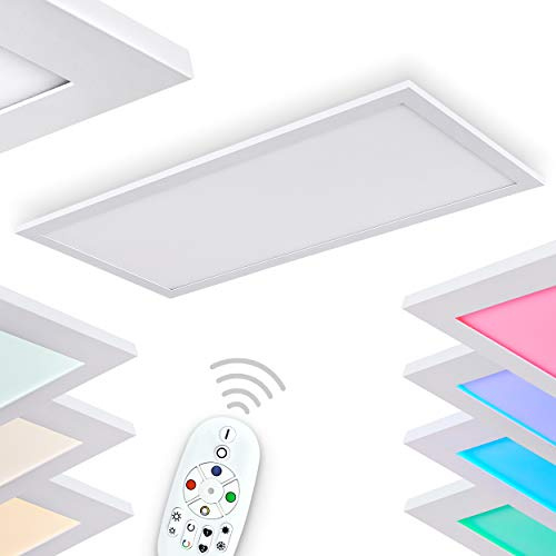 LED-takpanel Gallitos, dimbar taklampa av metall i vitt, med fjärrkontroll och RGB-färgväxlingspanel, 1 x LED 12 Watt, 2700-6000 K, 1500-1600 Lumen