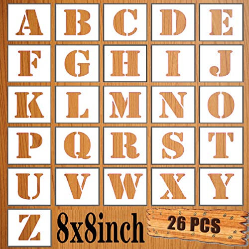 LYPER 8x8 Zoll Briefschablonen Set, 26 Stück Kunststoff wiederverwendbare Skala Sprühen Alphabet Schablonen Lernvorlagen für Malerei Malerei Holz Wand Wohnkultur, DIY Bastelprojekte, Familiennamen