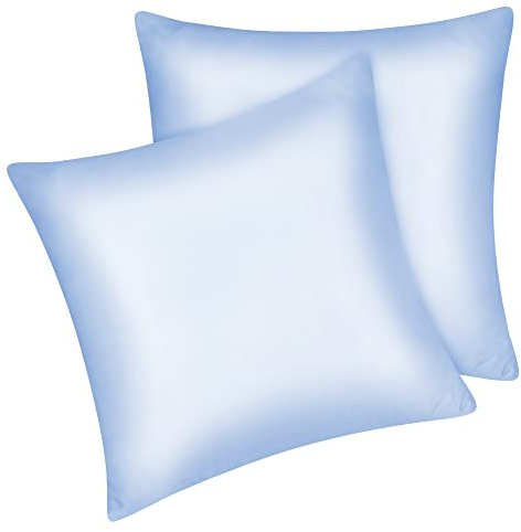 Fittia 2er-Set Satin Kissenbezug Premium Kopfkissenbezug Kissenhülle Haar- und Hautpflege Seidig mit Reißverschluss, Hellblau, 40x40cm