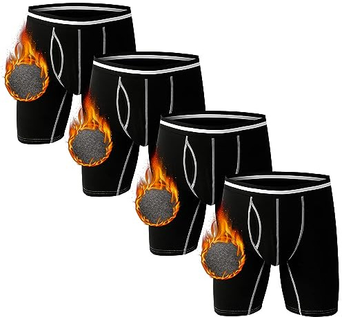 Nuofengkudu Uomo Termico Lunghe Boxer Aderenti Caldo Aperto Rigonfiamento Bulge Mutande Lunghi Elasticizzato Confort Morbidi Lounge Underwear Underpants Invernali A-4 Pack-Nero L