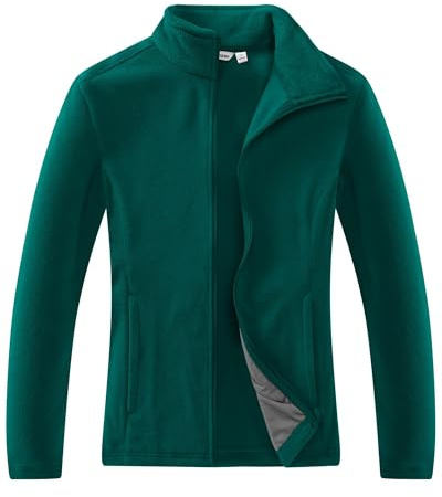 33,000ft Giacca in pile da donna con chiusura lampo su tutta la lunghezza, colletto alto, da donna, in pile leggero, per escursioni e tempo libero Verde Scuro M