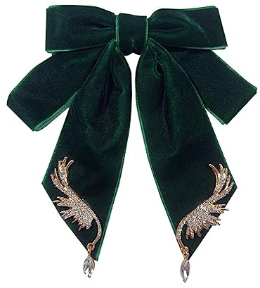 JKQBUX Versailles series Baroque Retro Velvet Ribbon Bow Tie Brooch Necktie for Women Men Pre-Tied Big Bowknot Brooch Pin, 13*14cm, Aluminum, pearl