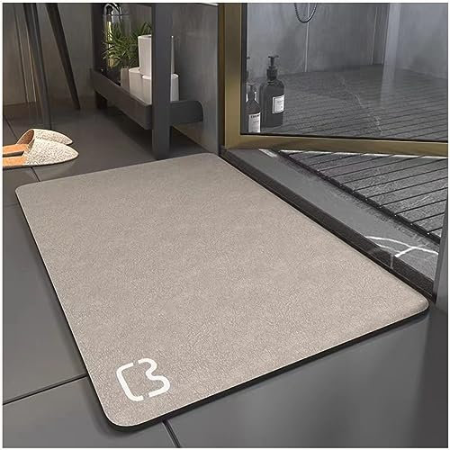 PIKETU Badezimmer Mikrofaserteppich, rutschfeste Badematte, Badewannenmatte, super saugfähiger Kieselgurteppich, weiche Duschmatte schnell trocknend,Curry,50x80CM