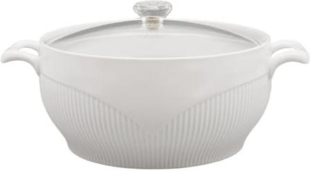 DUTTIETY Ceramic Serving Soup Tureen Bowls with Glass Lid Suitable for Serving Soup in Restaurant Home Kitchen (8.5Inch)