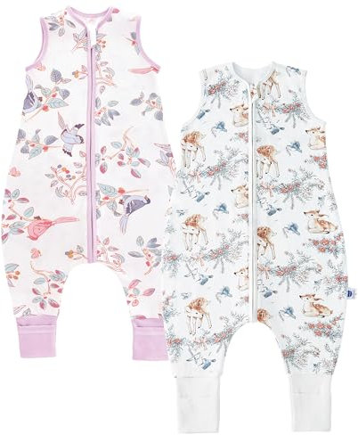 Chilsuessy Baby Schlafsack mit Füßen 2er Pack 1.5 Tog Kinder Ganzjahres Schlafsack 100% Baumwolle Baby Schlafsack mit Beinen, Frühlingsmagpie + Sika-Hirsch, 90cm/Baby Höhe 95-105cm