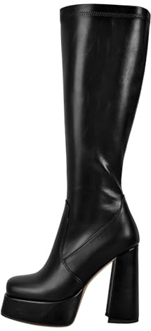 MissHeel Bottes à plateforme - Talon bloc - Talons hauts - Bout carré - Noir, Noir , 44 EU
