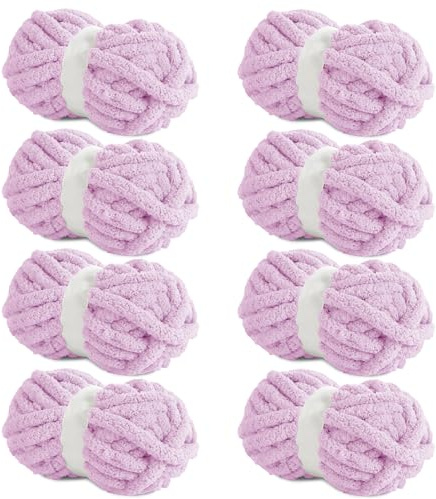 HOMBYS Light Purple Chunky Chenille Yarn for Crocheting, Bulky Thick Fluffy Yarn for Knitting,Super Bulky Chunky Yarn for Hand Knitting Blanket, Soft Plush Yarn, 8 Jumbo Pack (27 yds,8 oz Each Skein)