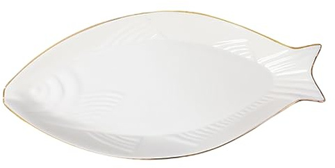 MOLUCKFU Fiskformad Keramisk Tallrik Elegant Serveringsfat För Sushi Frukt Ost Efterrätter För Restaurang Fest Eller Familjesammankomster Keramik Tallrik Med Guldkant