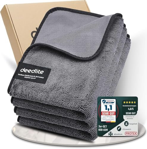 Deedlite Shiny Bath Wipes XXL Trockentuch Dusche, Fast Dry Auto Trockentuch, Mikrofasertücher, Premium Tuch für Auto, Duschkabine, Haushalt, Camping (40x40cm, 3 Stück)