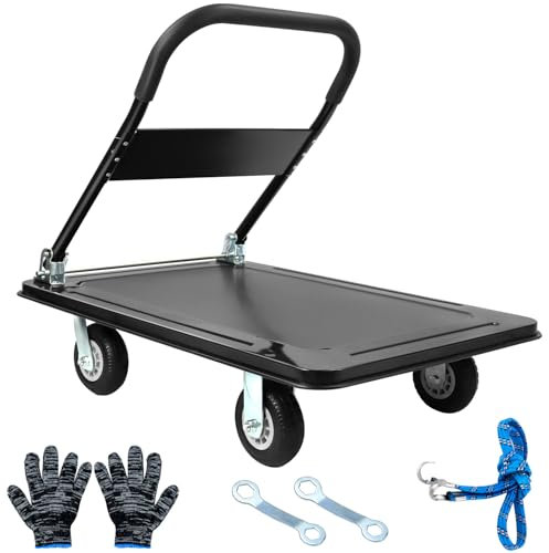 QWORK® Chariot Plateforme Pliable Tout Terrain - Grande Capacité 450 kg - roulettes Charge Lourde de 150 mm - Surface de Chargement 88x58 cm