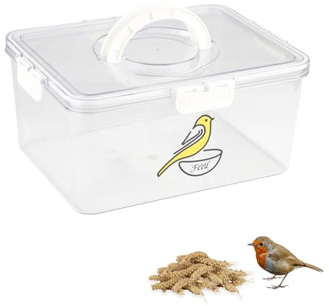 Pet Food Container,Bird Seed Storage Containerwith Airtight Lid and Handle,Bird Food Dispenser Clear Bird Feed Container,BPA-Free Plastic, for Birdseed Pellets Wild Bird Food Hold 4.41LB Bird Food