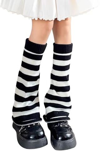 OPUHOHR Y2K benvärmare för kvinnor, gotiska tvåsidiga kläder stickade benvärmare strumpor, punk flickor japansk Kawaii streetwear benskydd, Svart, en storlek