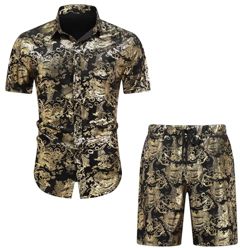 Allthemen Camisas Manga Corta Hombre Casual Camiseta Botones y Bermudas Verano Vacacione Hawaiano Informal