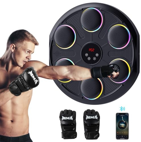 Unichefry Music Boxing Machine - Tirapugni Musicale da Parete con 12 velocità e modalità Luce, Bluetooth, Macchina da Boxe per Allenamento Casa, Include Guanti MMA, per Allenamento Casa Adulti