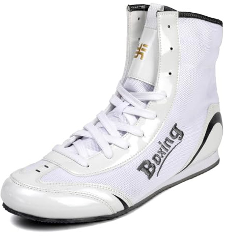 Hommes Femmes Baskets De Boxe, Antidérapant Confortable Combat Gym Chaussures De Sport Léger Mode Combat Compétition Baskets,Blanc,43 EU