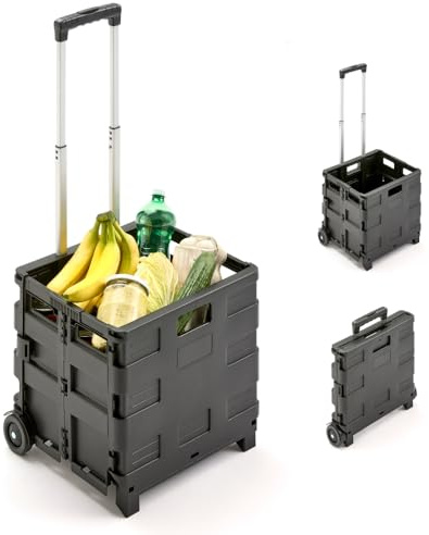 G2 Folding Box Trolley Space - Folding Shopping Trolley with Wheels, Foldable & Lightweight - Load Capacity 25 kg - Shopping Basket with Extendable Handle - Folding Box for Shopping & Transport