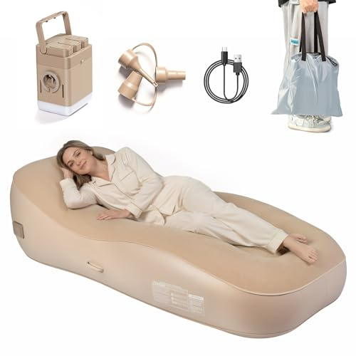 BIUNZZIG Inflatable Couch with Built-in Pump & Camping Lighting, Portable Air Sofa, Blow Up Lounger, Self-Inflating Lounge Chair for Camping, Beach, Traveling, Hiking
