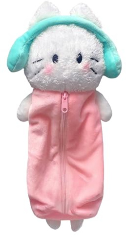 Plush Cat Pencil Box - Cartoon Stationery Pouch, School Accessory with Aesthetic Charm, Fun Gift with Functional Storage, Wearable Headphone Design, Soft Material for Easy Organization
