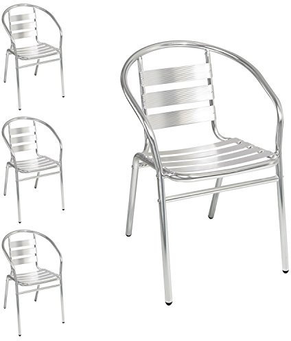 Mojawo 4 Stück Bistrostühle stabile Aluminium stapelbar Stapelstuhl Gartenstuhl Campingstuhl Alustuhl Balkonmöbel Gartensitzmöbel Silber Küchenstuhl