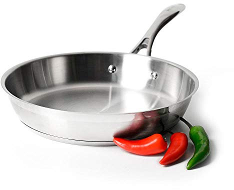 ProCook Professional Stainless Steel Uncoated Frying Pan - 28cm - Large Induction Pan with Heat-Resistant Handle