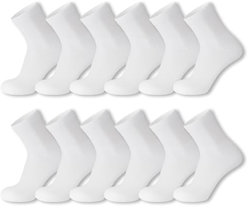 12 Pack of Diabetic Cotton Quarter Length Athletic Sport Ankle Socks (White, 10-13)
