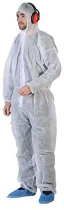 Materiel-pro combinaison de protection Taille XXL jetable Combinaison à capuche combinaison de protection médical hygiène, bricolage avec poignets et chevilles élastiqués