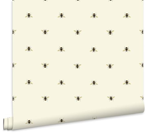 Graham & Brown Joules Botanical Bee Cream Wallpaper | Easy Paste The Wall Application | Cream Animal Design | Eco Friendly