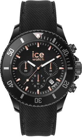 ICE-WATCH - Ice Chrono Black Rose-Gold - Montre Noire pour Homme avec Bracelet en Silicone - Chrono - 020620 (Large)