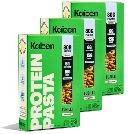 Kaizen Food Company Kaizen Low Carb Keto Pasta Fusilli - High Protein 20g , Gluten-Free, Keto-Friendly 6g Net , Plant-Based Lupini Noodles made w/High Fiber Lupin Flour - 8 ounces Pack of 3
