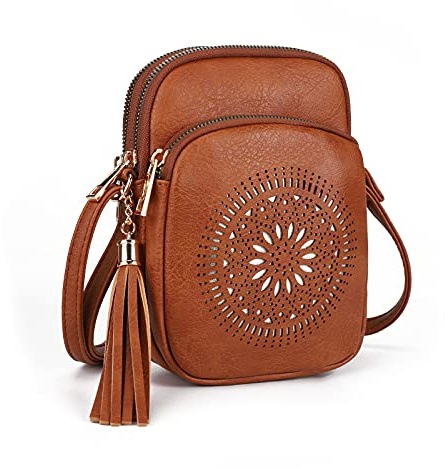 GLITZALL Sac à bandoulière petit sac à bandoulière avec poches multiples pour femme, Marron