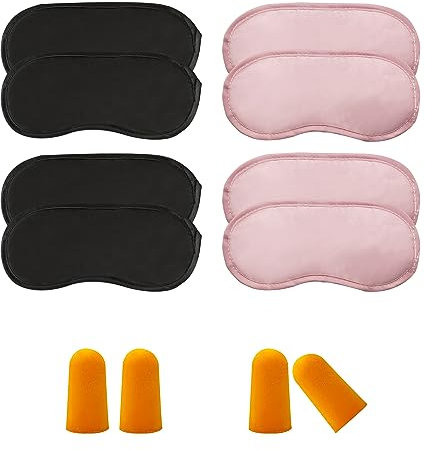 8 maschere per gli occhi di sonno con 2 paia di tappi per le orecchie, maschera per gli occhi oscuranti in poliestere, maschera per gli occhi da viaggio, adatta per viaggi, campeggio (nero, rosa)