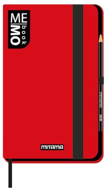 Mitama Rött fickanteckningsbok - MEMO BOOK - NOTEBOOK - Soft Touch-omslag - Innerficka + Penna ingår - Vita ark - 9 x 14 cm