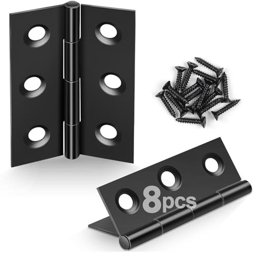JatilEr Lot de 8 charnières pliables - 44 mm x 31 mm - En acier inoxydable noir - Avec 48 vis - Charnières de porte légères pour portes, fenêtres, armoires