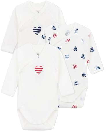 Petit Bateau A0cas, Body Nascita A Maniche Lunghe Unisex - Bimbi 0-24, Variante 1, 0-3 mesi (pacco da 3)