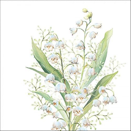 Servietten Papier 33x33cm 3-lagig 20 Stück - nachhaltig & hochwertig - Einweg Papierservietten mit Maiglöckchen - Servietten für Frühling Hochzeit Geburtstag Gartenparty Muttertag Tischdeko