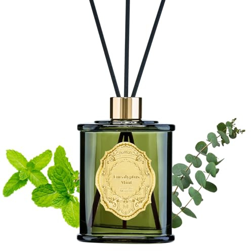 M&SENSE Raumduft Eukalyptus Minze Duft 240ml|Reed Diffuser mit 5 Duftstäbchen|Luxus Lufterfrischer für Badezimmer,Wohnung,Heimdekoration|Raumduft Stäbchen,Oil Diffuser